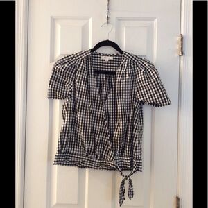 Madewell Short Sleeve Wrap Top in Gingham Check